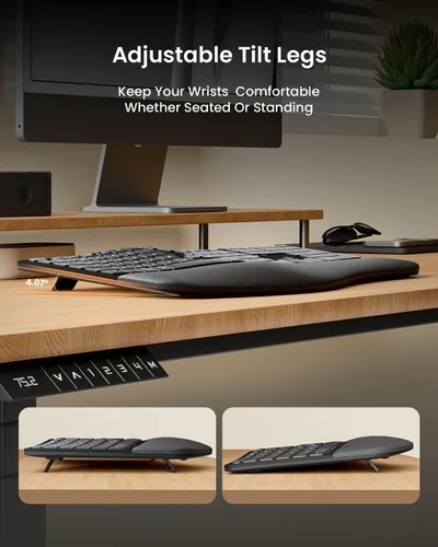 Vista 4 de ProtoArc Teclado y Ratón Inalámbrico Ergonómico, EKM01 Plus Combo de Teclado y Ratón Bluetooth Ergo de Tamaño Completo, Diseño Dividido