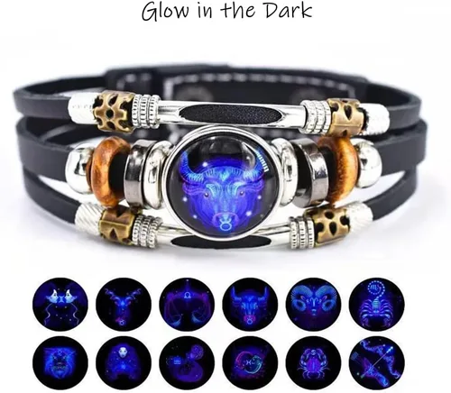 Vista 7 de Pulsera de cuero del zodiaco con constelación multicapa, hecha a mano, tejida a mano, con signo del zodiaco, pulsera para mujeres y hombres