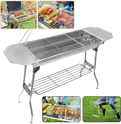 Vista 2 de Al aire libre Campling Refinado Estable Version-2.0 Barbacoa plegable portátil Barbacoa de carbón Estufa Shish Kebab Acero inoxidable BBQ Patio Fold