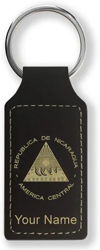 Vista 37 de LaserGram Llavero rectangular, bandera de Nicaragua, grabado personalizado incluido, Bambú