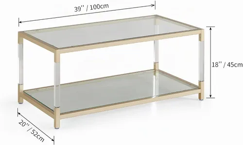 Vista 2 de AGV LIGHTING Mesa auxiliar BLEVIO 202205, mesa de centro de doble capa de diseño moderno, perfecta para el espacio vital, parte superior de vidrio