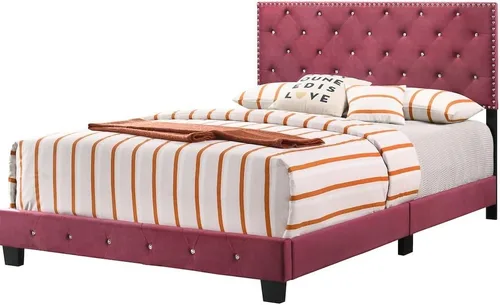 Vista 10 de Glory Furniture Suffolk - Cama individual tapizada de terciopelo en color cereza