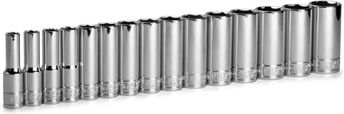 Vista 9 de Capri Tools Juego de llaves maestras de cromo de 3/8 pulgadas, 6 puntos, 8 a 22 mm, poco profundo y profundo con riel de aluminio de fundición