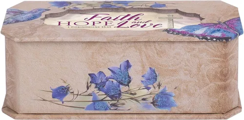Vista 4 de Cottage Garden Faith Hope and Love - Caja musical con purpurina de mariposa y pájaro que reproduce Tune How Great Thou Art