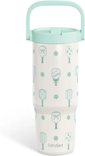 Vista 22 de SANDJEST Besties - Vaso de acero inoxidable con tapa para pajita de 30 onzas con asa de transporte para mujeres, niñas, mejores amigas, taza de café
