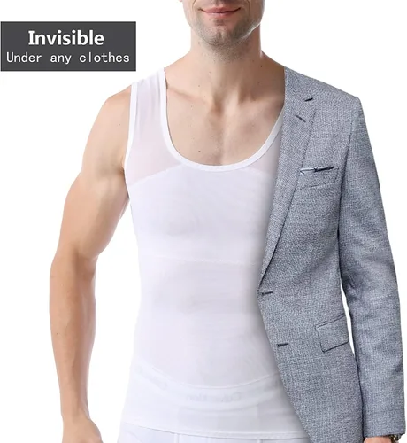 Vista 4 de ISUP Mens Slimming Body Shaper Shirt Chest Compression Tank Top Tummy Control Undershirt Shaperwear