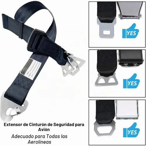 Vista 2 de Extensor de cinturón de seguridad de avión, ajustador de extensión de cinturón de seguridad de 7 a 31 pulgadas para todas las aerolíneas, incluyendo