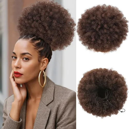 Vista 11 de AISI QUEENS Cola de caballo afro extra grande con cordón para mujeres, gran moño de cabello afro rizado y kinky sintético, postizos de cabello