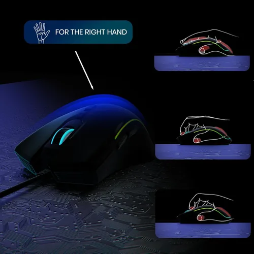 Vista 5 de Ratón para juegos con cable, mouse con cable para computadora con 6 botones programables, sensor óptico de hasta 7200 DPI, iluminación RGB