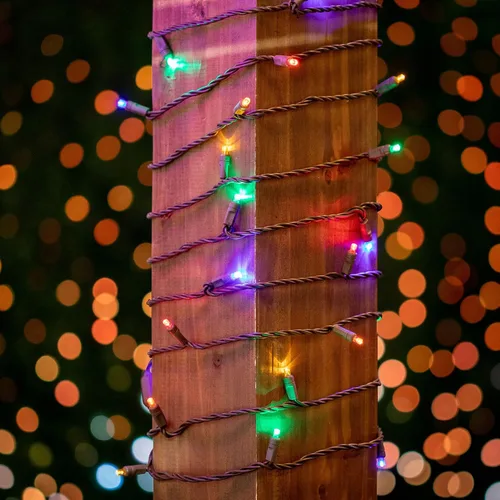 Vista 3 de Novelty Lights Guirnalda de luces LED multicolor de Navidad de 50 pies, 100 luces LED de Navidad de 6 pulgadas de espacio en cable marrón