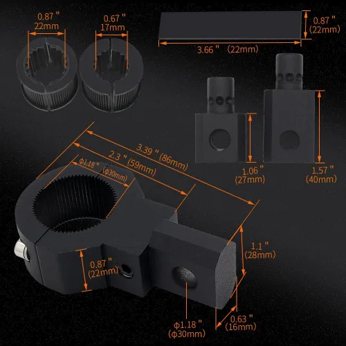 Vista 3 de Kits de Abrazaderas de Soporte de Montaje para Barra de Luces LED Mini 360 Grados 0.75" 1" 1.25" 2 Piezas Abrazadera de Tubo de Barra Vertical