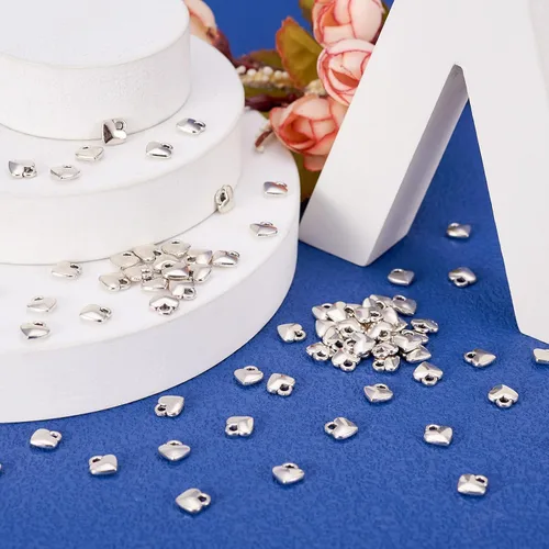 Vista 5 de Beadthoven - 100 colgantes de plata antigua con forma de corazón, estilo tibetano, cadena extensora para hacer gargantilla, collar, pulsera, aretes