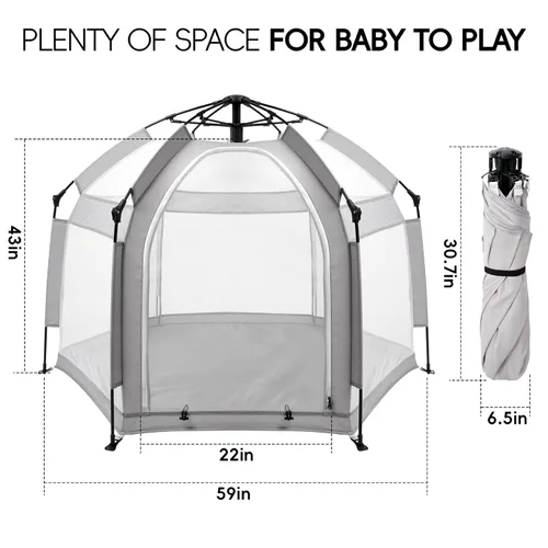 Vista 4 de Palopalo Corralito desplegable para bebés con toldo y alfombrilla UPF50+, corral plegable para interiores y exteriores para bebés y niños pequeños