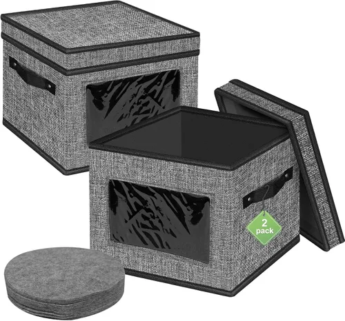 Vista 9 de homyfort Contenedores de almacenamiento de China con tapa y asas, caja de almacenamiento de vajilla para platos con 12 separadores de fieltro