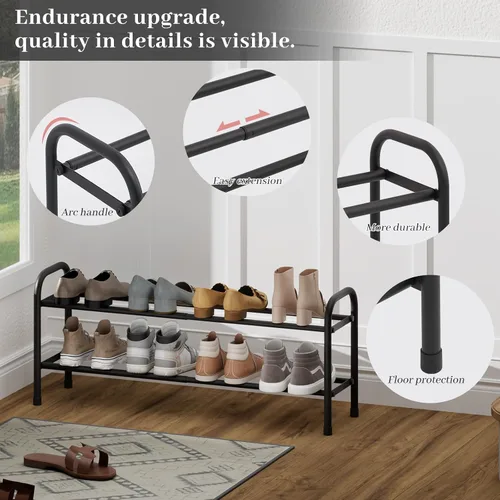 Vista 8 de Zapatero ampliable, zapatero pequeño de metal de 2 niveles, organizador de zapatos ajustable, estante de almacenamiento para armario, entrada