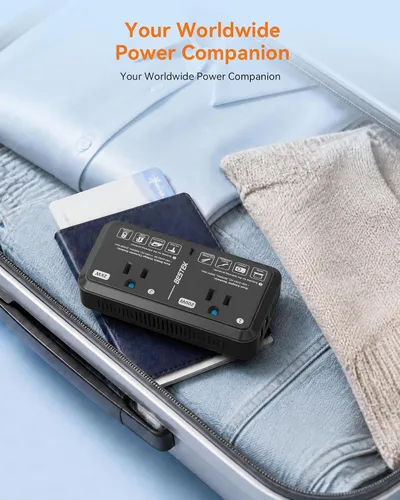 Vista 8 de Adaptador de enchufe de viaje europeo de 220 V a 110 V Convertidor de voltaje de EE. UU. a Europa 2000 W Convertidor de voltaje de viaje con 2 Negro