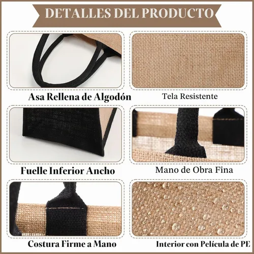 Vista 3 de Saintrygo - 12 bolsas de arpillera con asa reutilizables, yute y negro