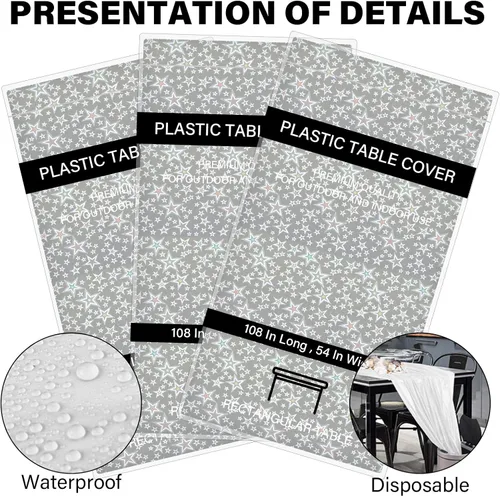 Vista 6 de Sundee Paquete de 3 manteles de plástico láser, papel de aluminio holográfico rectangular, decoración de fiesta de arco iris, 54 x 108 pulgadas