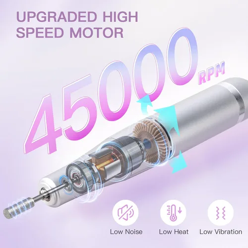 Vista 5 de Madenia Taladro de uñas profesional recargable, lima de uñas eléctrica portátil de 45000 RPM, lima E para uñas de gel acrílicas, adecuada para uso