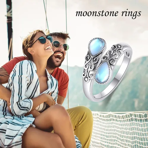 Vista 6 de Anillo para mujer de plata de ley, banda ajustable, anillos abiertos, regalos de joyería para niñas