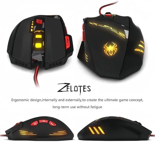 Vista 7 de zelotes Ratón para juegos T90 9200 DPI, 8 botones programables, multimodo, luces LED, mouse USB para juegos, ajuste de peso para laptop, computadora