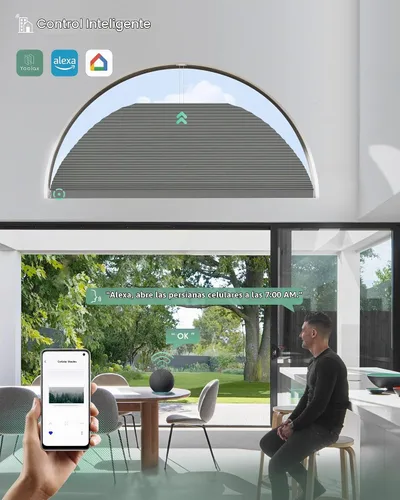 Vista 2 de Yoolax Persianas Celulares Inteligentes, Persianas de Panal Motorizadas para Ventana Arqueada, Persianas Motorizadas con Control Remoto Compatible