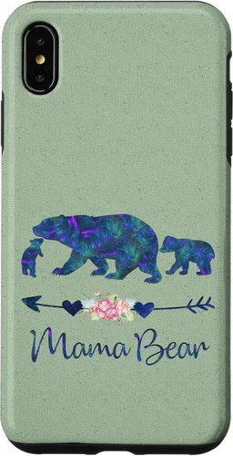Vista 11 de Teal Blue Purple Floral Mama Bear and Two Cubs Light Green Case for iPhone 16