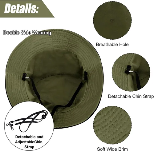 Vista 3 de Sombrero de pescador de algodón XXL de gran tamaño, unisex, reversible, de moda, sombrero de pesca de doble cara, sombrero de sol de verano
