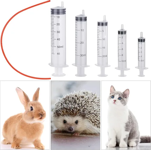 Vista 7 de Jutom El kit de 10 tubos de alimentación para cachorros incluye 5 unidades de 8 tubos de alimentación para cachorros de goma roja FR y 5 jeringas