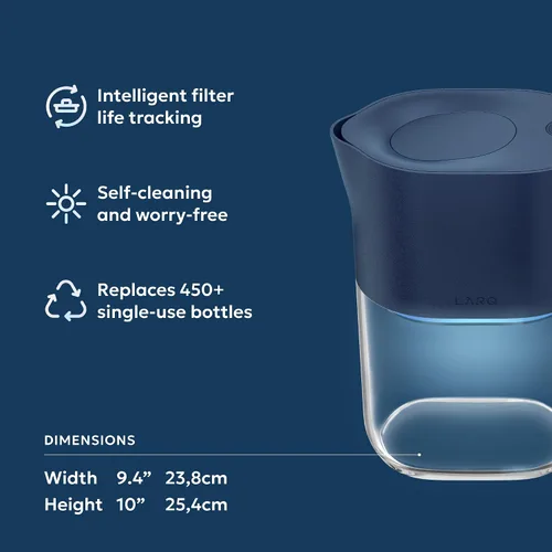 Vista 2 de LARQ PureVis - Jarra de agua 3 en 1, purificador, filtro y seguimiento, jarra purificadora de agua de 8 tazas con filtro avanzado para agua limpia