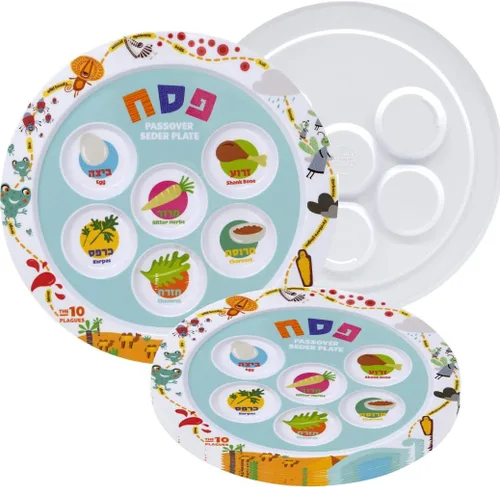 Vista 11 de The Dreidel Company Plato Seder de melamina de Pascua infantil con diseño de 10 plagas, Kaarah tradicional para pesaj de 9 pulgadas (paquete de 3)