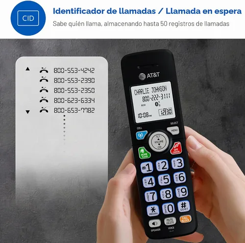 Vista 5 de AT&T Teléfono inalámbrico DECT 6.0 - Bloqueador de llamadas inteligente, Bluetooth conecta a la celda, anuncio de identificación de llamadas