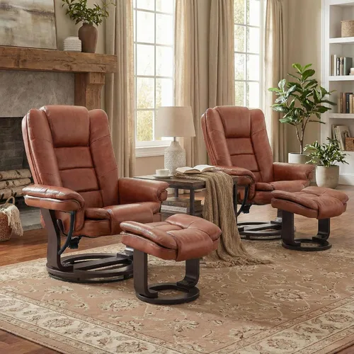 Vista 17 de Sillón reclinable giratorio con sofá reclinable otomano, reposapiés, juego Beige