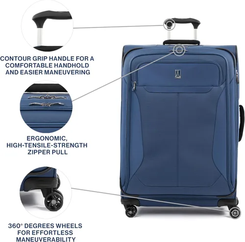 Vista 3 de Travelpro Tourlite Softside Equipaje Expandible con 4 Ruedas Giratorias, Maleta Ligera, Hombres y Mujeres, Azul, Grande a cuadros, 29 pulg., Equipaje