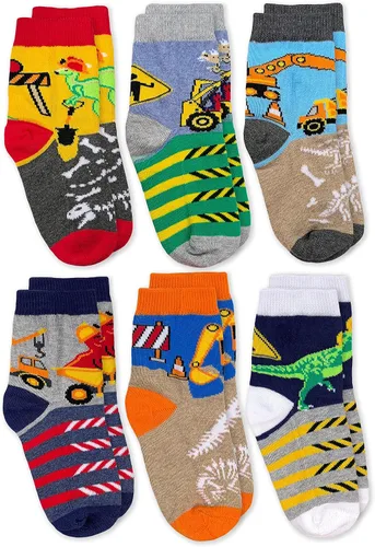 Vista 2 de Jefferies Socks Paquete de 6 calcetines de construcción de dinosaurios para niños