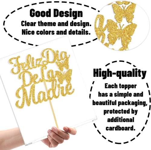 Vista 6 de Feliz Día de la Madre - Decoración para tartas con texto en inglés "Happy Day De la Madre", decoración española para tartas con la frase "Best Mom