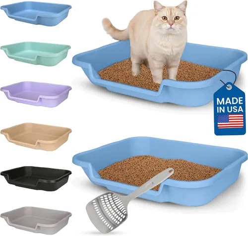 Vista 12 de KittyGoHere - Caja de arena para gatos mayores, sartén pequeña con cuchara jumbo de mango largo, caja de arena para gatos de entrada baja, ligera