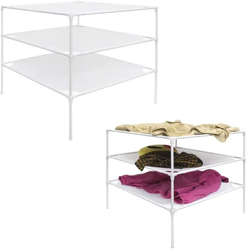 Vista 4 de Growsun Estante de secado de suéter de 6 capas apilable de tela de malla para secar tintorero, blanco