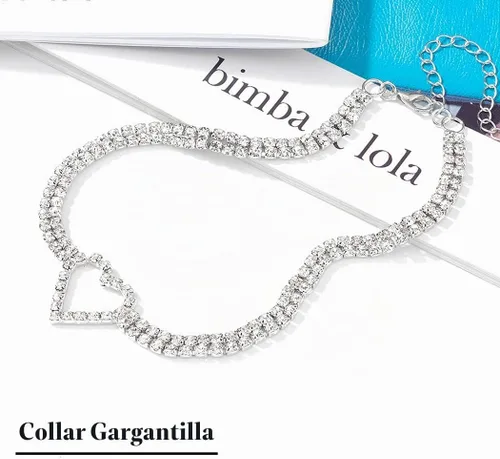 Vista 3 de JAKAWIN Gargantilla de corazón con diamantes de imitación, gargantilla de cristal para mujer