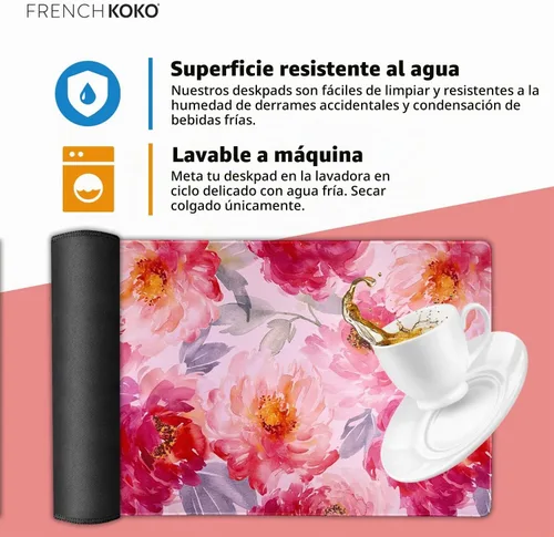 Vista 4 de French KOKO Alfombrilla de escritorio grande para mouse de 15 x 30 pulgadas, protector de escritorio floral extendido para teclado y mouse Llámame