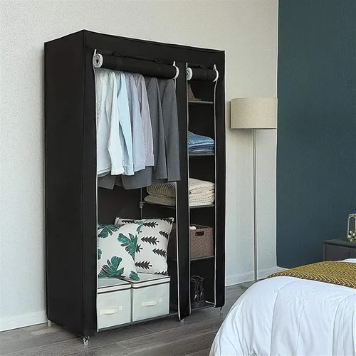 Vista 9 de Armario portátil de 67 pulgadas, organizador de almacenamiento con estantes y cubierta para colgar ropa, tela no tejida, rápido y fácil de montar