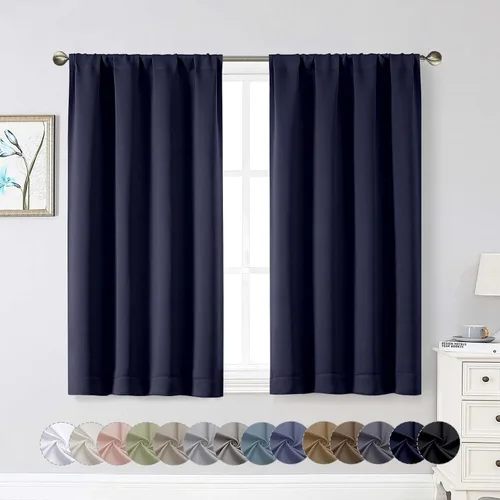 Vista 116 de Cortinas opacas para dormitorio, sala de estar, juego de 2 paneles de 54 pulgadas de largo, cortinas de oscurecimiento de habitación con aislamiento