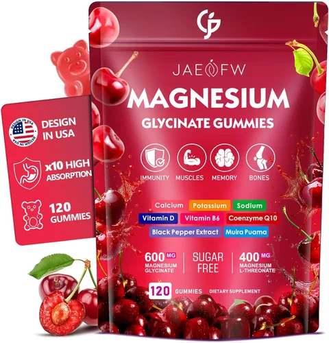 Vista 3 de Gomitas de glicinato de magnesio 400 mg, suplemento de magnesio de alta absorción para mujeres, hombres y niños, apoyo muscular y relajación, sin