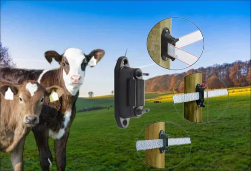 Vista 4 de Aislador eléctrico de puerta de tensión de extremo de valla Polytape Gancho de anclaje/esquina/estiramiento/tensor aislante con placa de conector