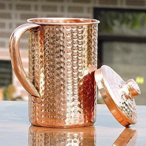 Vista 4 de Jarra de agua de cobre, sin juntas, a prueba de fugas, diseño martillado, 50.7 fl oz (paquete de 1)