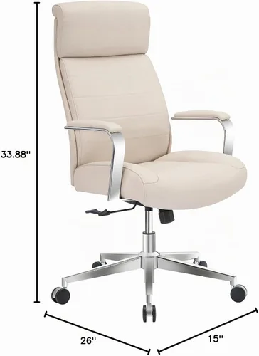 Vista 2 de Realspace Modern Comfort Modee - Silla de oficina ejecutiva de cuero vegano con respaldo alto, color arena/cromo, compatible con BIFMA