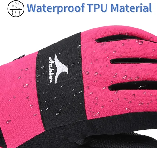 Vista 3 de Achiou Guantes de esquí para niños, guantes de nieve de invierno impermeables para niños, guantes de snowboard cálidos para pantalla táctil