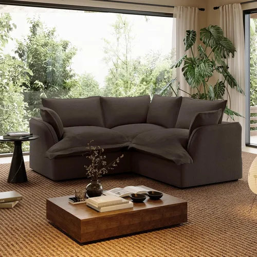 Vista 31 de Sofá modular de mezcla de lino para sala de estar, cómodo sofá modular con relleno de plumón, moderno sofá cama convertible con asiento profundo