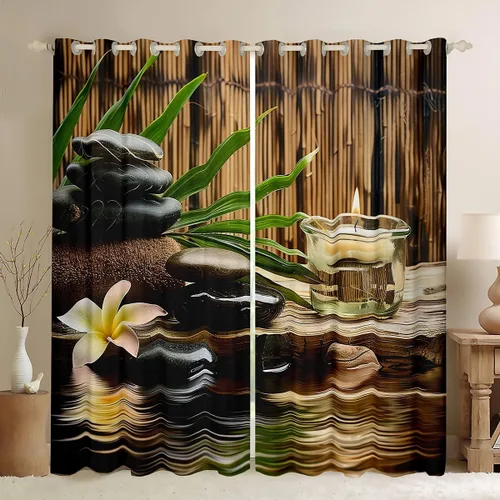 Vista 7 de Cortinas con piedras zen, cortinas de bambú para ventana de velas para niños, niñas, adolescentes, cortinas de tratamiento de ventanas de spa