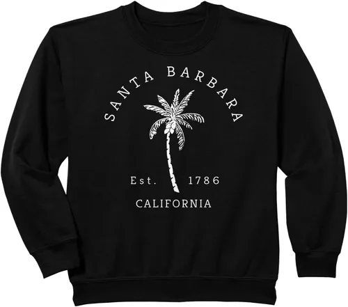 Vista 8 de Retro Cool Vintage Santa Barbara Beach California Palm Tree Sudadera, Negro, S